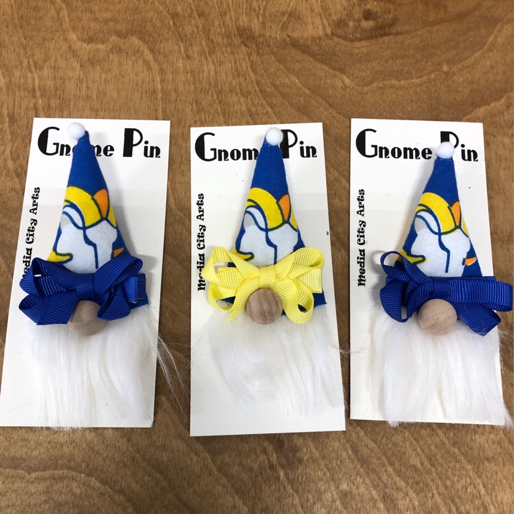 LA Rams Gnome Pin Brooch NFL Gift Guide Handmade Bow Football Magnetic